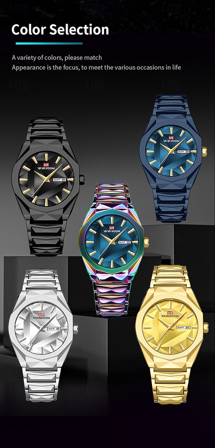 VA VA VOOM Men's Watch Business And Leisure Dual Calendar Waterproof Stainless Steel Strap Color Changing Dial Quartz Watch 2025 - $29.99 –P6