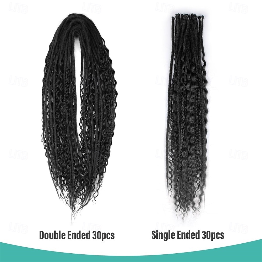 24 Inch 3 In 1 Dreadlock Extensions Sets 30 Strands Mixed Black Synthetic DE Dreads Extensions 100% Handmade Soft Double Ended Curly Boho Wavy Dreads for Girls 2025 - $58.99 –P4