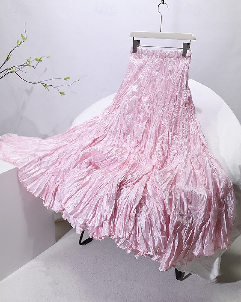 Femmes Jupe Évasé Mode Maxi Taille Basse Jupes Uni Froncé Micro-Élastique Rue Sortir Violet Noir Rose Crème Automne Polyester de 2025 ? $20.99 –P9