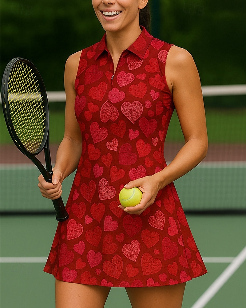 Women's Heart Tennis Dress Golf Dress Sleeveless Dress Sleeveless Zipper High Elasticity Breathable Tennis Golf Badminton Polo Collar Dress Pink Army Green Red Tennis Clothing 2026 - $26.99 –P1