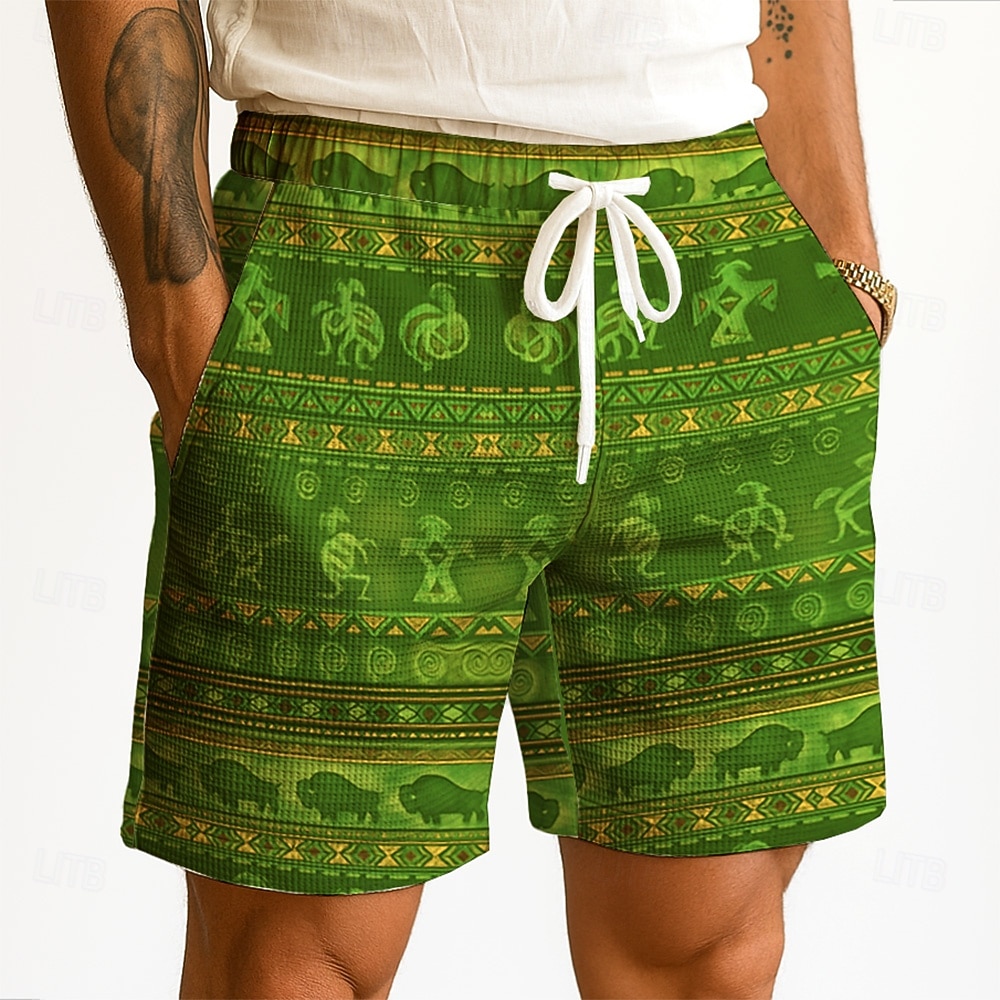 Herren Indianer Ethnisch Kokopelli Waffel-Shorts Sweat-Shorts Freizeitshorts Mittlere Taille Retro Vintage Urlaub Joggen Trainieren Elastischer Kordelzug in der Taille Shorts mit Taschen Designer 2026 - $22.99 –P5