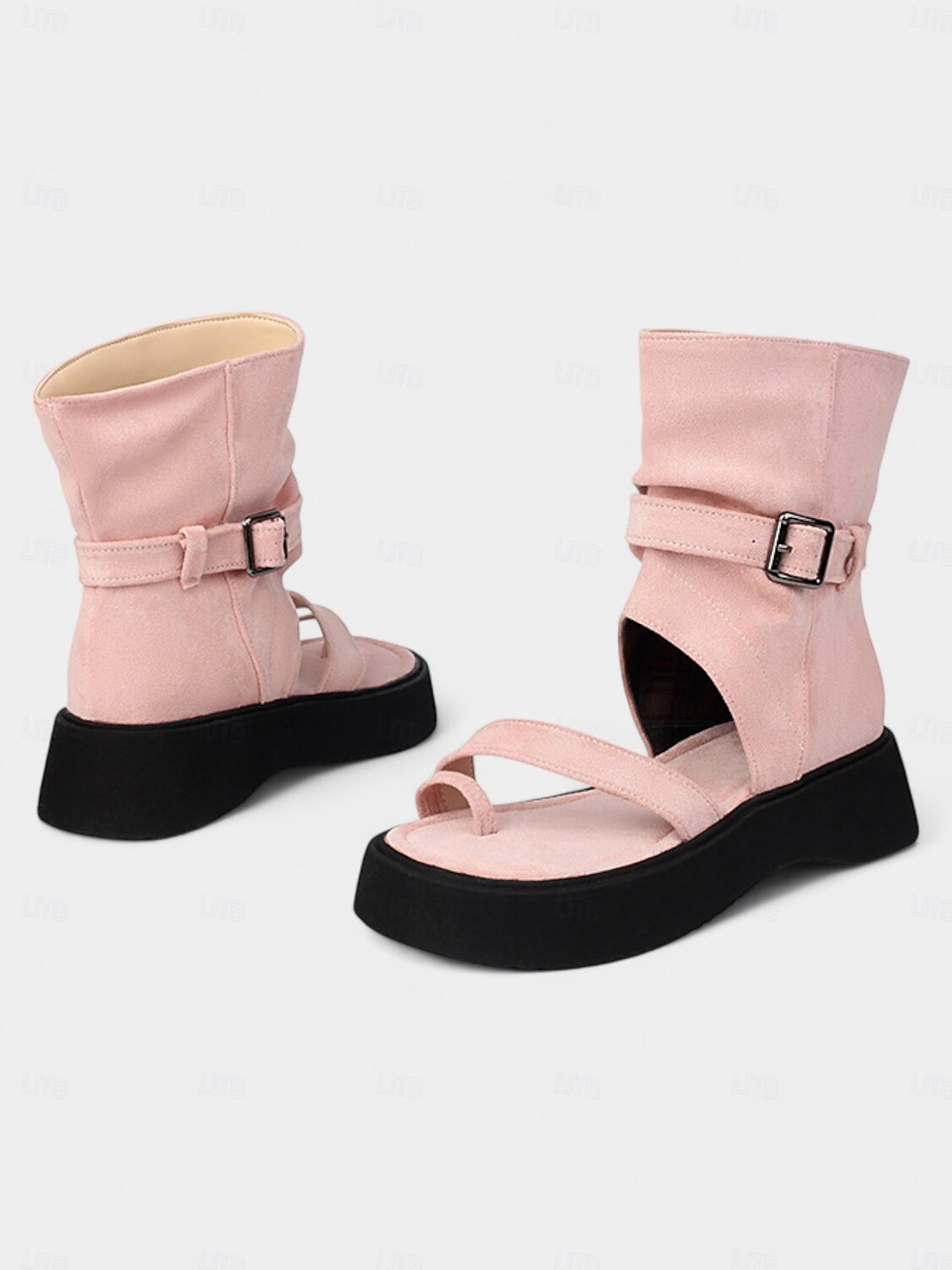 Sandales gladiateur beiges à bride cheville pour femme avec bride à boucle et semelle plateforme noire – Chaussures de voyage décontractées pour l'été, le camping et les aventures en plein air de 2025 ? $46.99 –P6