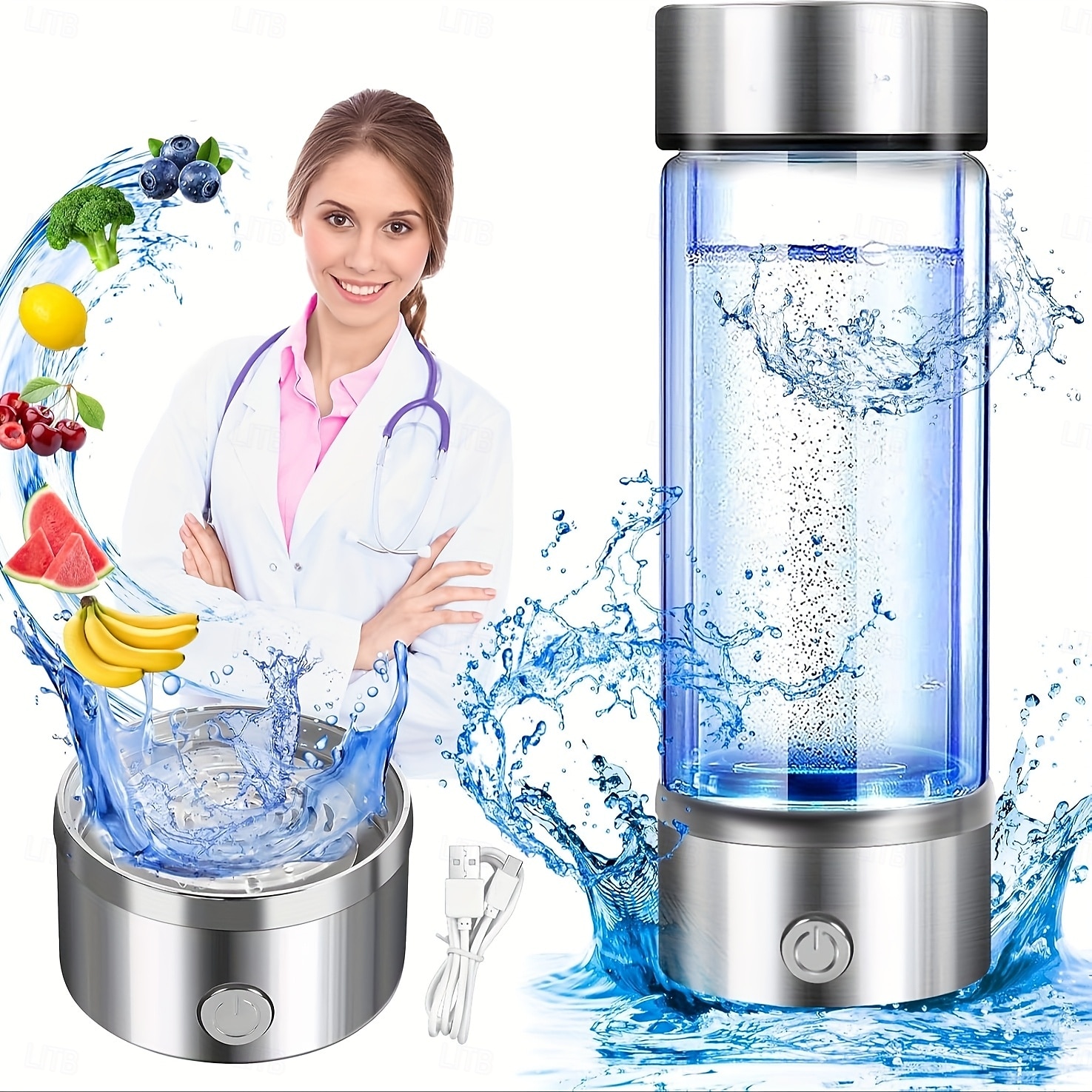 Bottiglia d'acqua all'idrogeno, generatore di acqua all'idrogeno portatile, tecnologia SPE PEM, ionizzatore d'acqua, regalo per amore, adatto per viaggi, esercizi, casa, coperchio nero. del 2025 a $44.99 –P6