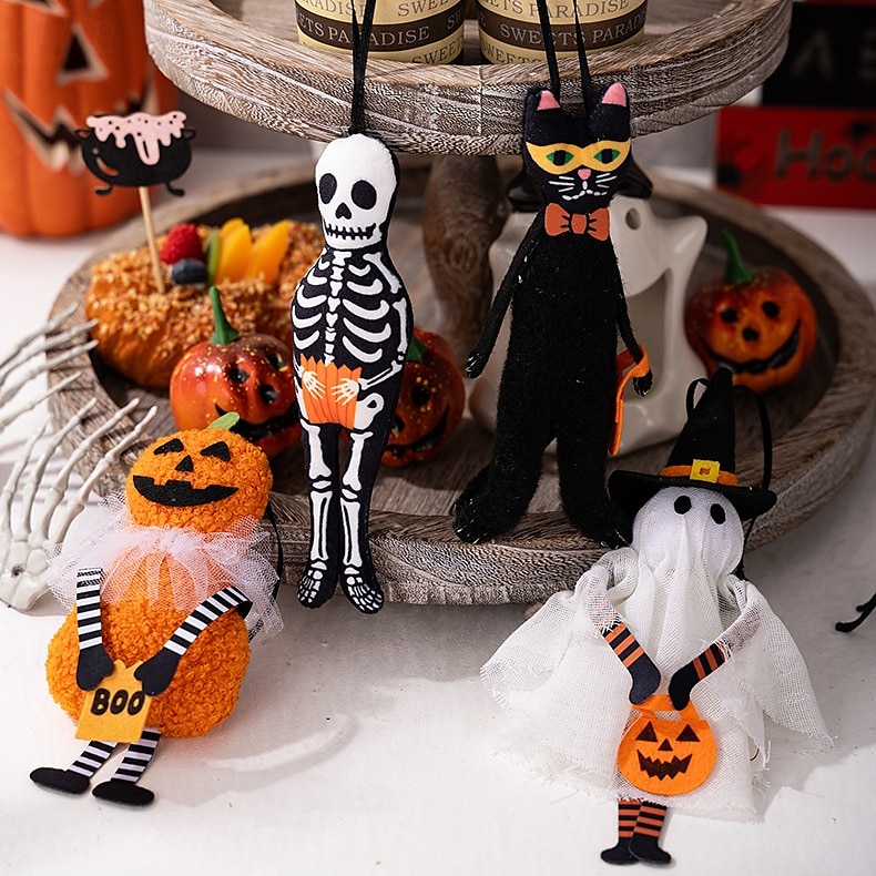 Λούτρινα κρεμαστά στολίδια για το Halloween, χαριτωμένη διακόσμηση κρανίου φαντάσματος μαύρης γάτας με κολοκύθα για πάρτι στο σπίτι, μικρή απαλή διακόσμηση τοίχου για το Halloween 2025 - $6.49 –P4