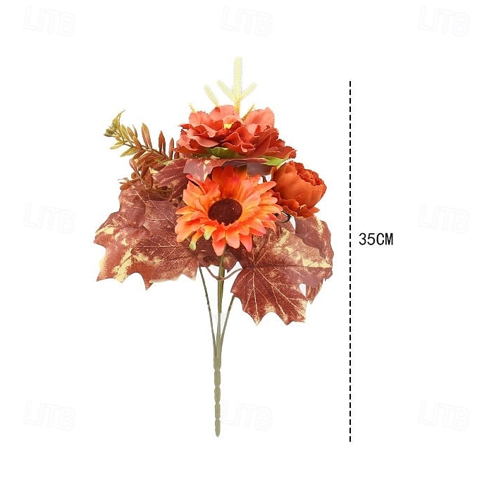 1 ramo de flores artificiales de otoño, corona de calabaza con hojas de arce para Acción de Gracias, arreglo decorativo para el hogar otoñal de Halloween 2025 - $8.99 –P7