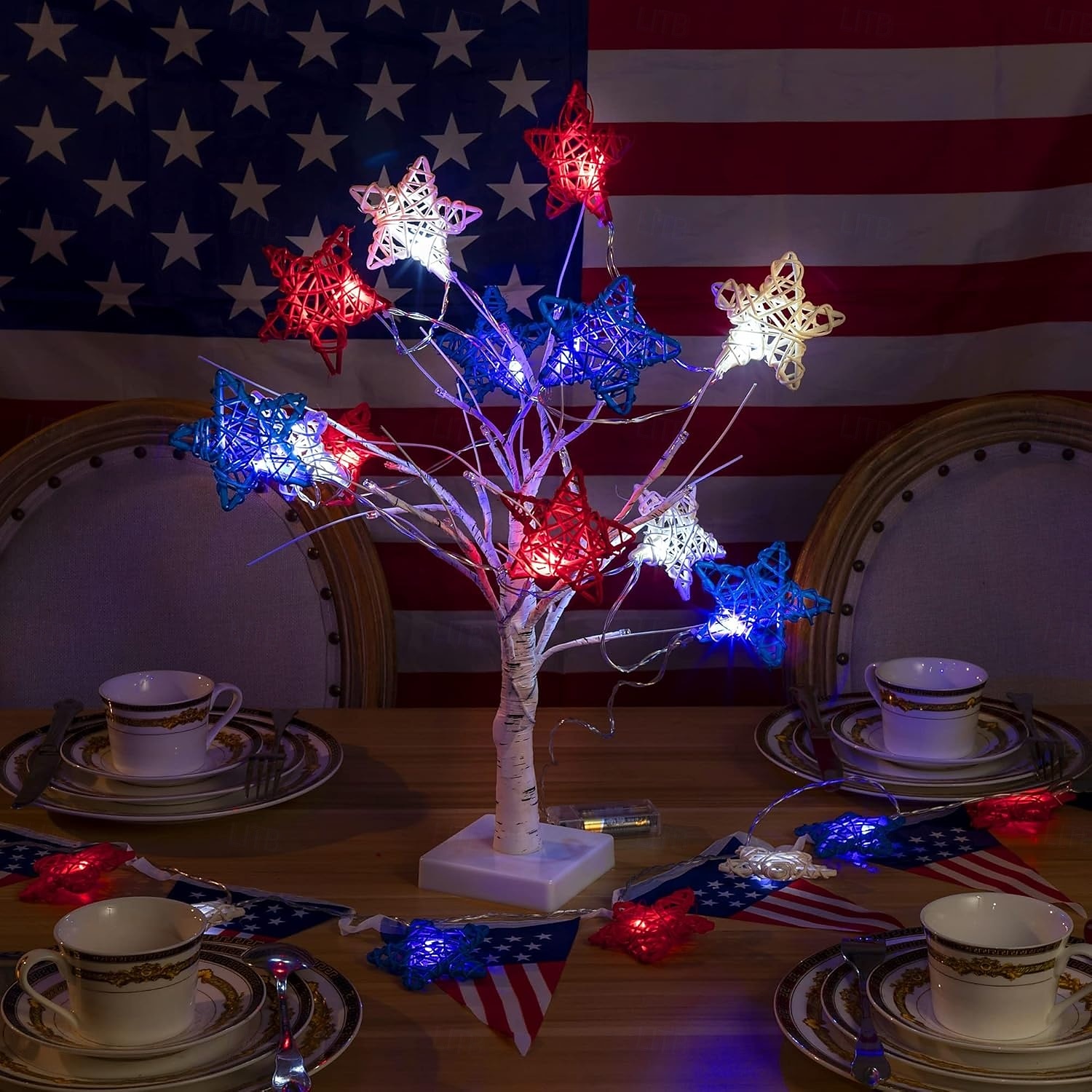 1 Pc 3M-20 LED Star String Lights Red, White, Blue Vine Weaving Pentagram Light String July 4th Independence Day Party Patriotic Atmosphere Decorative Light AAA Battery Box 2025 - $14.49 –P10