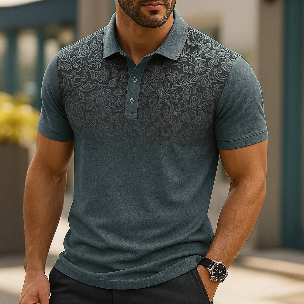 Men's Male Floral Polo Knit Polo Sweater Short Sleeve Turndown Polo Collar Modern Formal Work Sports & Outdoor Buttons Printing Spring Robin's Egg Blue White Light Blue 2025 - $22.99 –P1