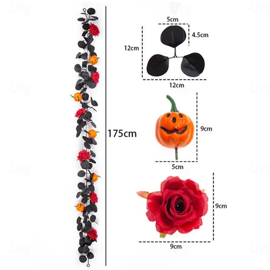 Halloween musta keinotekoinen ruusuköynnösseppele, tekoruusu- ja lehtiseppele sadonkorjuujuhlan kodinsisustukseen, aavemainen kukkainen halloween-koristelu 2025 - $17.49 –P1