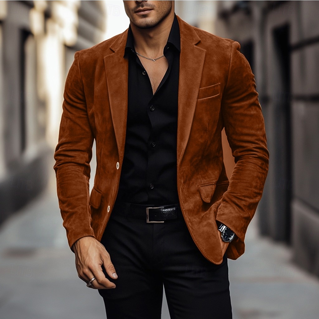 Herren Blazer aus Wildlederimitat Arbeit Straße Mode Lässig Herbst Winter Kunstleder Einfach Tasche Knöpfe Bequem Einreihig Blazer Braun Kaki 2026 - $75.99 –P1