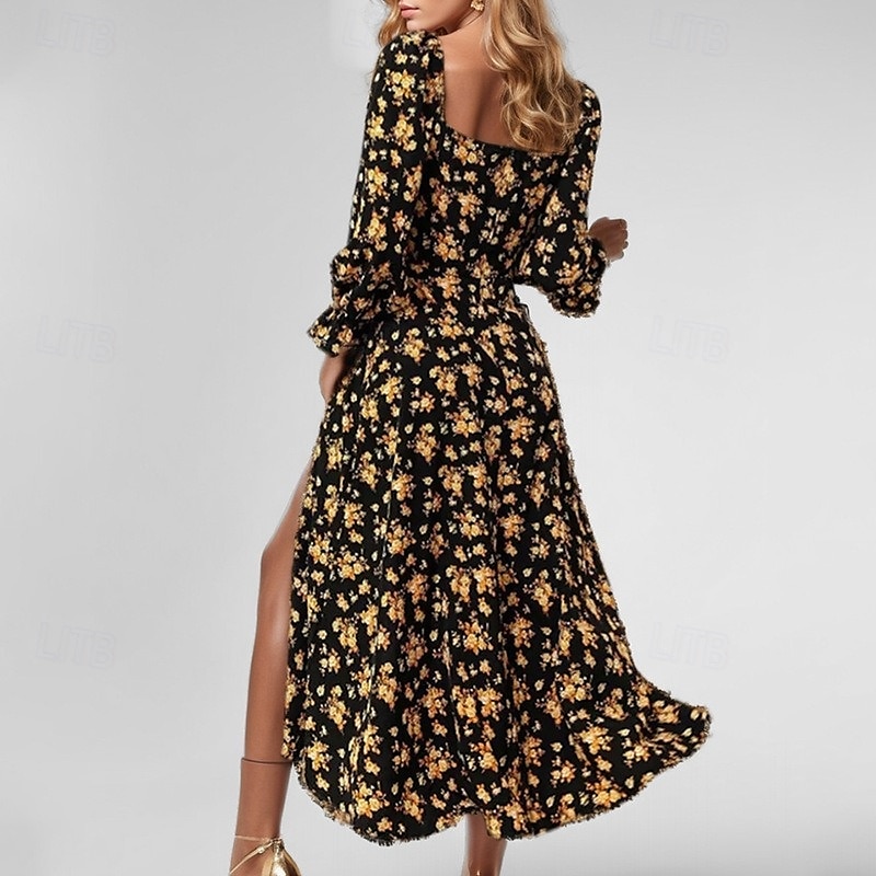 Damen Maxikleid Milchmädchen-Kleid Urlaub Party Geburtstag Laternenärmel Outdoor Urlaub Täglich Standard Passform Blumen Langarm Quadrathals Weiß Blau Purpur Gold Sommer Frühling Herbst 2025 - $25.99 –P2