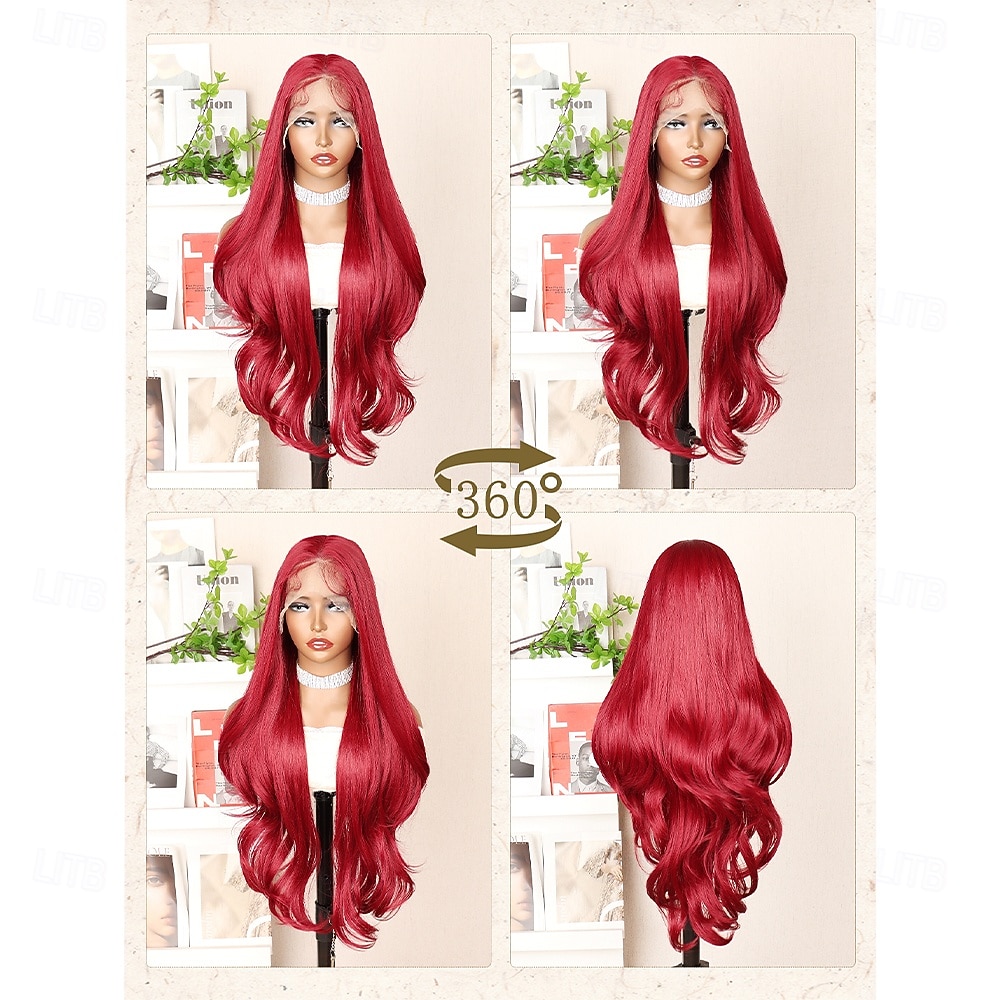 Synthetic Lace Wig Body Wave Style 30 inch Red Middle Part 13x6 Lace Front Wig Women's Wig Red / White 2026 - $81.99 –P7
