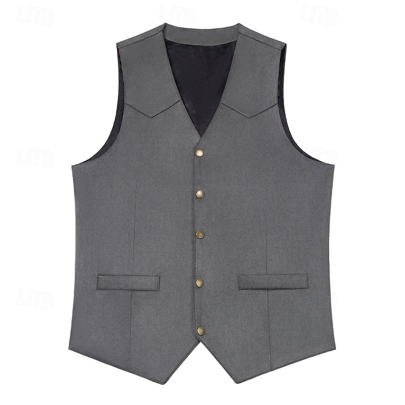 Herren Weste aus Wildlederimitat Weste Gilet Wildlederweste Outdoor Täglich Vintage Frühling Herbst Tasche Knöpfe Polyester Bequem Einfach Einreihig Ein-Knopf V Ausschnitt Normale Passform Schwarz 2025 - $31.99 –P2