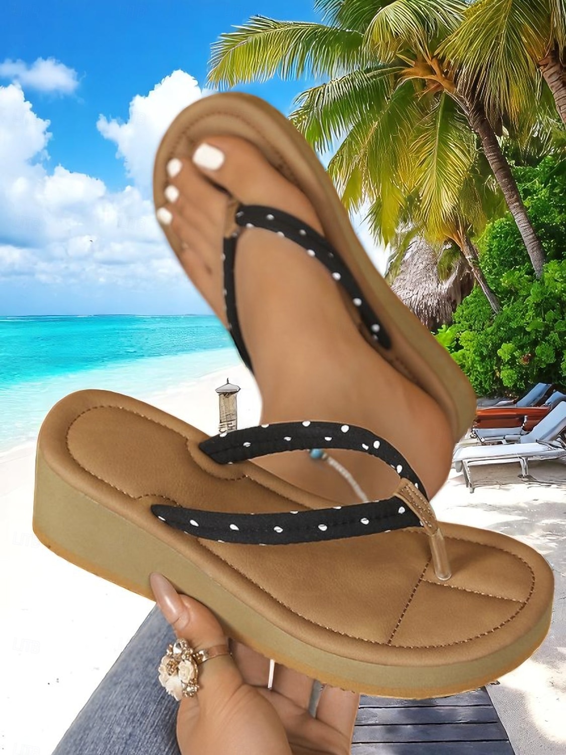 infradito con zeppa a pois da donna – sandali casual da spiaggia per le vacanze estive e le uscite per il tempo libero del 2025 a $24.99 –P1