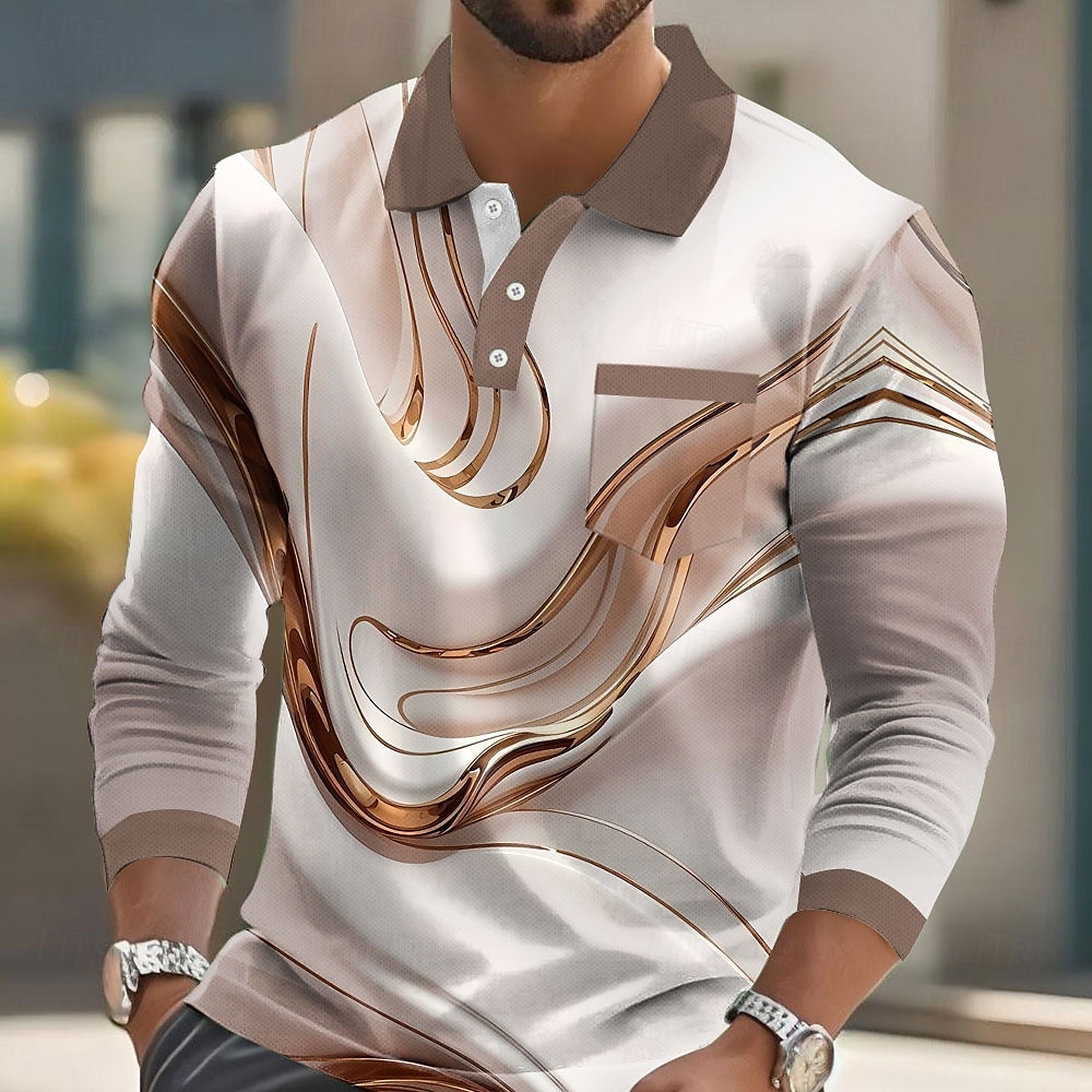 Per uomo Geometrico Linea Polo Manica Lunga Magliette polo Camicie con Colletto Business Casual Affari Athleisure Abbigliamento quotidiano Tasca Stampa 3D Bottoni Primavera Autunno Inverno Blu Oro del 2026 a $22.99 –P1