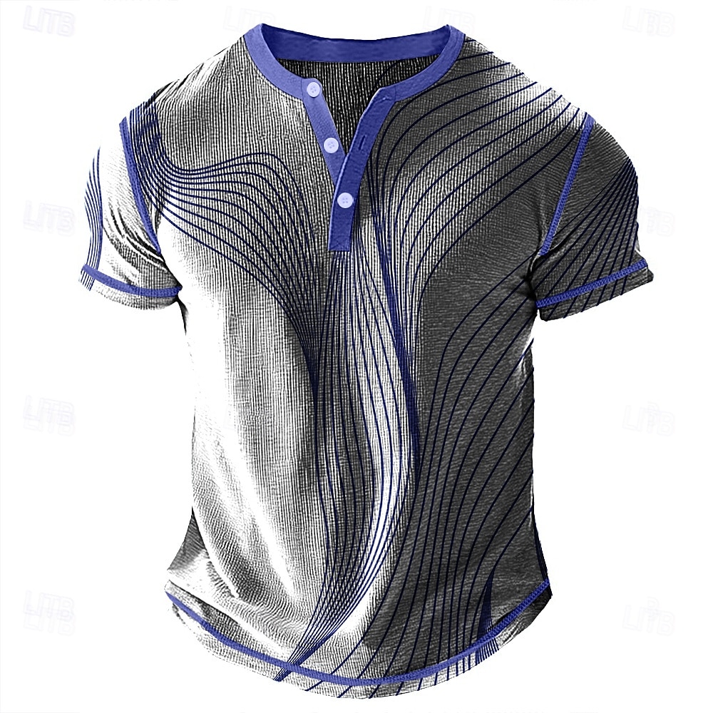 Pánské Geometrický Abstraktní Tričko Henley Waffle Tričko Krátký rukáv Denní Retro Klasické Outdoorové sporty Ležérní Dovolená Léto Jaro léto Fialová Červená Vodní modrá Šedá Henley Tričko Henley 2025 - $22.99 –P4