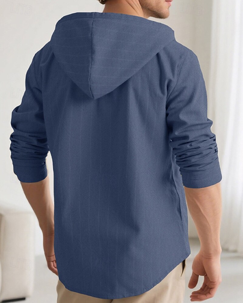 Per uomo Camicia Camicia di lino Camicia casual Camicia con Bottoni Camicia di cotone A righe Vacanza Camicia hawaiana Nero Bianco Blu marino Cachi Manica Lunga Con Cappuccio Primavera Autunno del 2025 a $23.99 –P9
