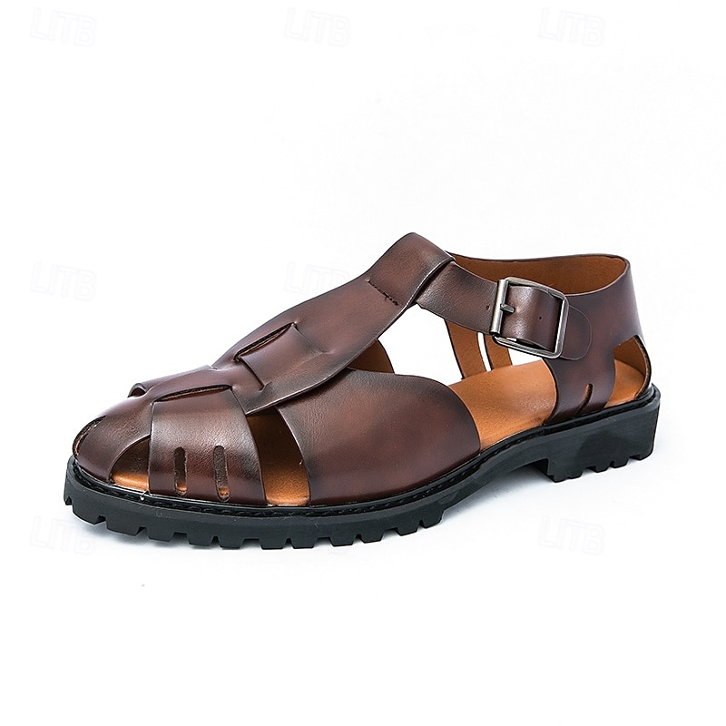Gull- og svarte metalliske sandaler for menn – stilige gladiatorsandaler med moderne spennedesign, perfekte for uformelle utendørsarrangementer 2025 - $42.99 –P3