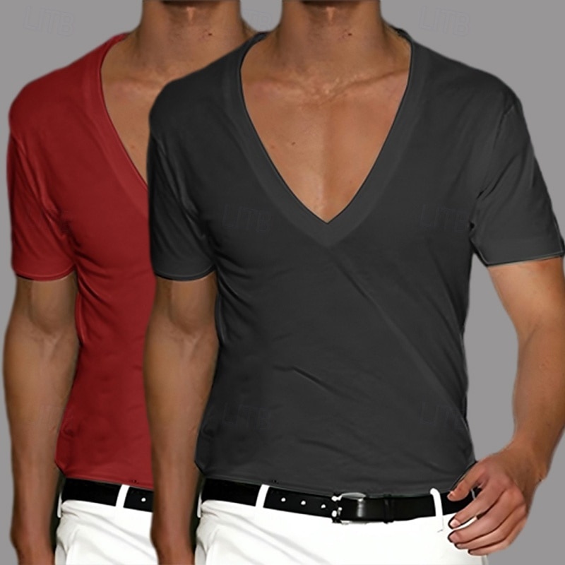 2 Stück Herren T-Shirt Tee Top Kurzarm Kurzarm V-Ausschnitt Sommer Frühling Unifarben Designer Basic Modern Zeitgenössisch Klassischer Stil Basic Urlaub Street Casual Schwarz Weiß Tee 2025 - $17.49 –P4