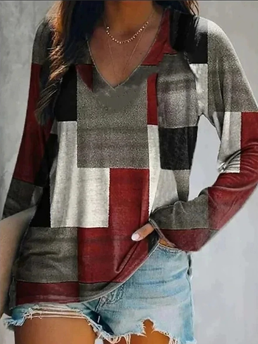 Pentru femei Tricou Floral Grafic Geometric Epocă occidental Casual Manșon Lung În V Topuri obișnuite Zilnic Sfârșit de săptămână Îmbrăcăminte de vacanță Imprimeu Galben Roșu Vin Roz Prăfuit 2025 - $22.99 –P4