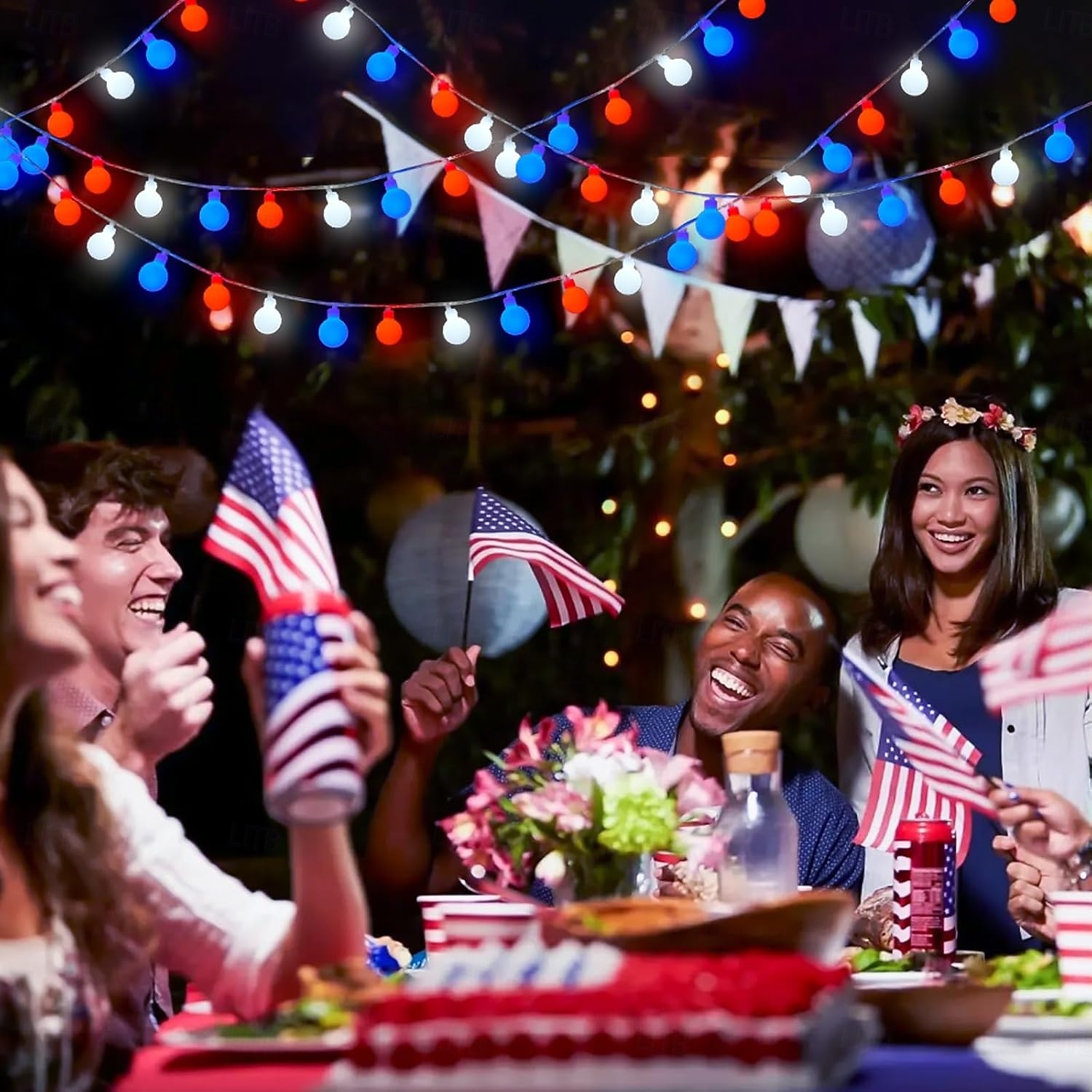 1 Pc 33FT-100 LED Patriotic String Lights July 4th Independence Day Red Blue White Ball Decorative LED String Patriotic Gathering Party Atmosphere 8 Function Remote Control Waterproof Battery Box 2025 - $15.99 –P12