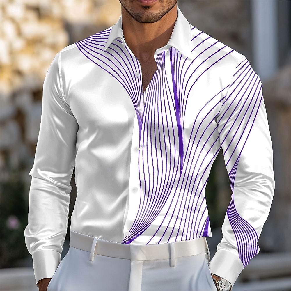 Herren Geometrisch Farbverlauf Wellen Satinhemd Kleidhemd Knopfhemd Langarm Modisch lässig Urlaub Täglich Sommer Frühling Herbst Umlegekragen Hemden mit Kragen 3D-Druck Gelb Blau Purpur Grün Grau 2025 - $31.99 –P5