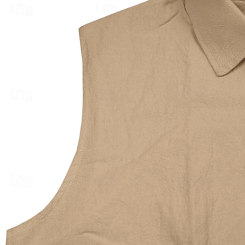 Men's Shirt Linen Shirt Casual Shirt Button Up Shirt Cotton Shirt Plain Vacation Street Black White Yellow Navy Blue Sleeveless Turndown Summer Clothing Apparel Buttons 2025 - $17.99 –P8