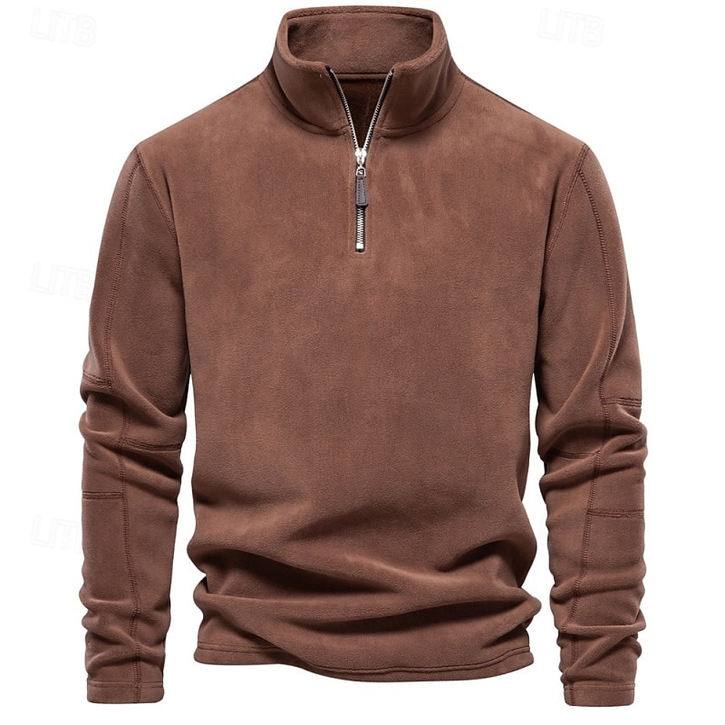 Per uomo Felpa con zip Felpa con cappuccio in pile Khaki chiaro. Nero Bianco Blu marino Marrone Colletto Mao Semplice Con zip Zip a un quarto Sport & Outdoor Casuale Quotidiano Streetwear Cool del 2025 a $37.99 –P2