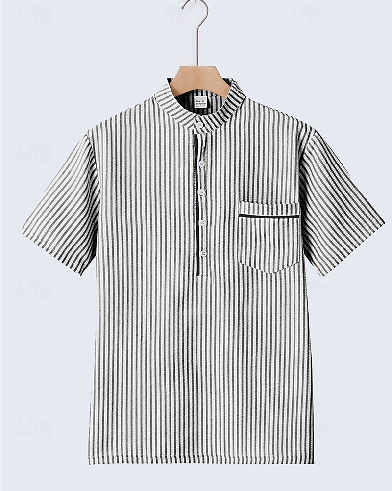 Men's Polo Shirts Golf Shirt Outdoor Daily Wear Banded Collar Short Sleeve Fashion Hawaiian Stripe Pocket Summer Regular Fit Black Blue Sky Blue Green Apricot Polo Shirts 2026 - $21.99 –P12