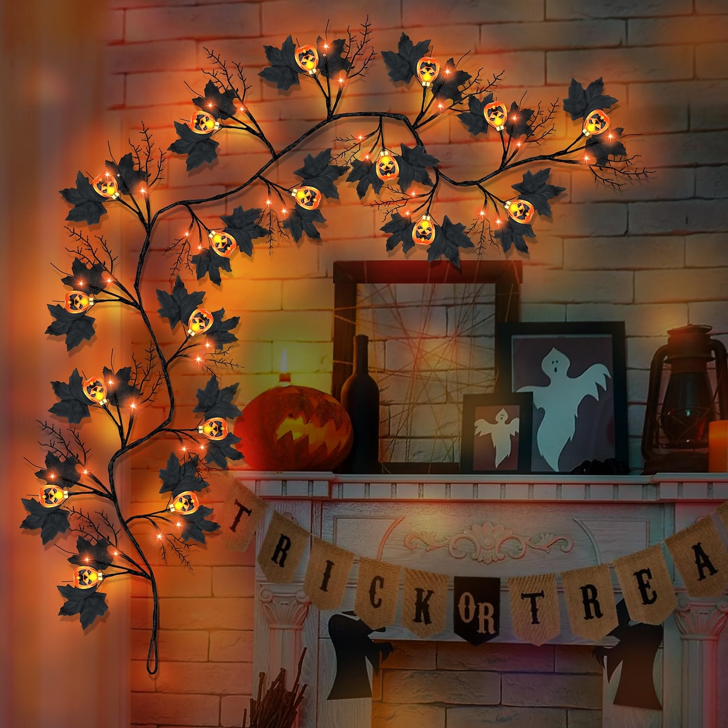 1.8M/6Ft 54 LED Beads Halloween String Lights Black Willow Lantern Pumpkin Bat Maple Leaf Wall Desktop Halloween Party Atmosphere Decorative Light AAA Waterproof Battery Box 2025 - $26.99 –P4
