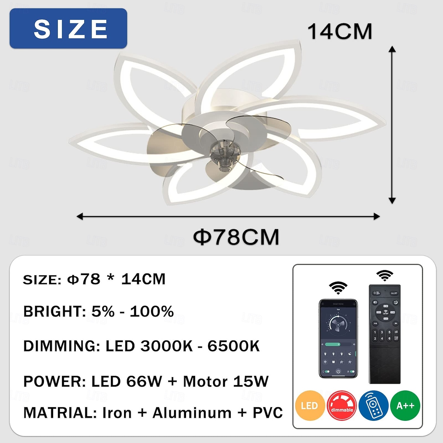 Ventilatore da soffitto con illuminazione, moderno ventilatore a LED dimmerabile, lampada da soffitto con ventilatore e telecomando, temporizzazione silenziosa, lampada da soffitto a forma di fiore in del 2025 a $234.59 –P7