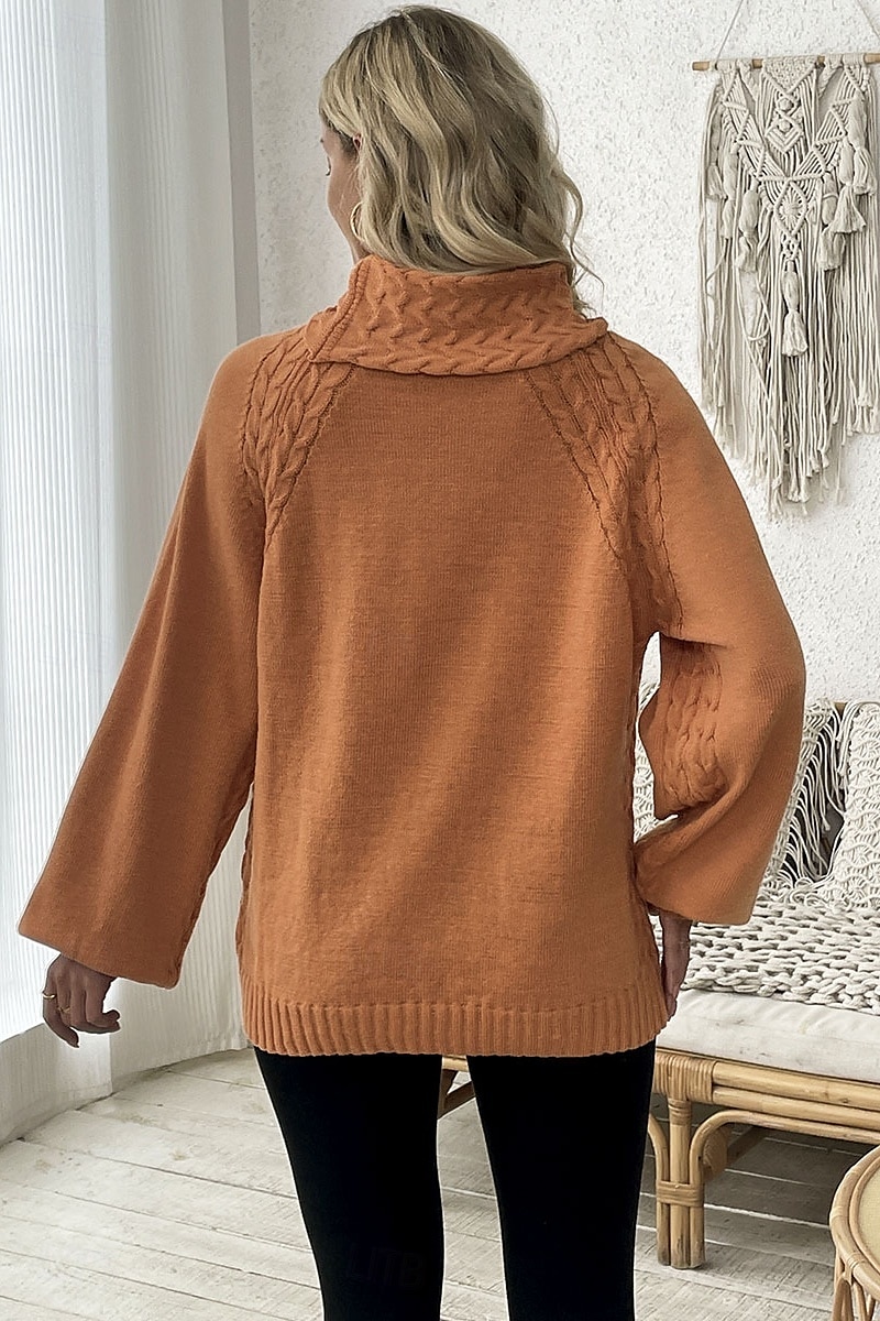 Dam Tröja Elegant Ledigt Mjukt Ren färg Ribbad Polokrage Stickat Långärmad Vanliga toppar Sticka Utomhus Dagligen Helgen Orange Höst Vinter 2025 - $37.99 –P11