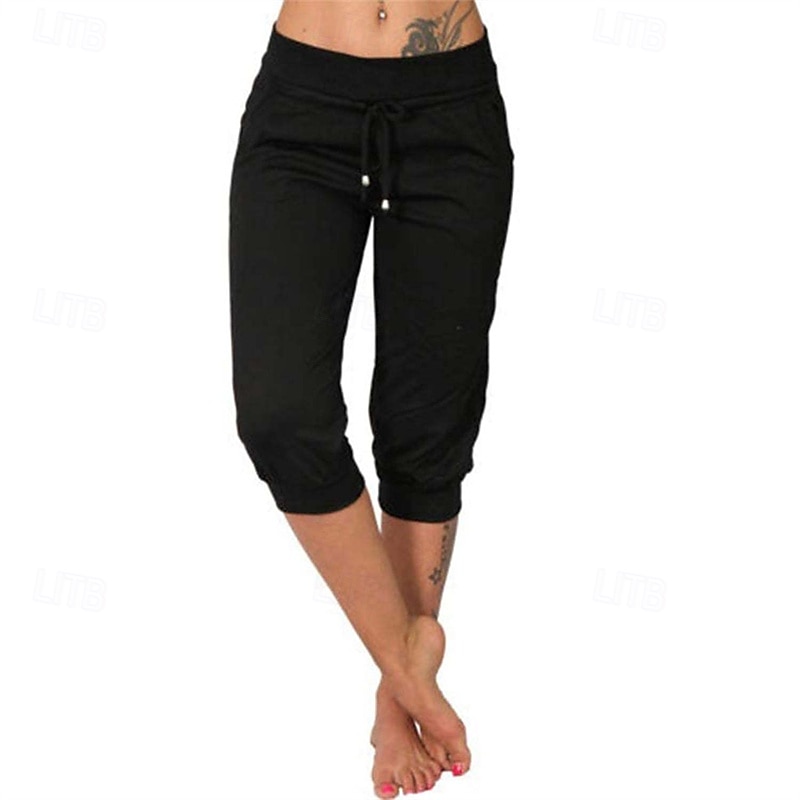 Dame Capri-bukser Søndagsshorts Gatemote Fritid Kalv lengde Medium Midje عادي Elastisk midje Snorer Pusteevne Myk Mikroelastisk Feriereise Gate Dagligdagstøy Svart Rosa Navyblå Grønn Sommer Normal 2025 - $16.99 –P5