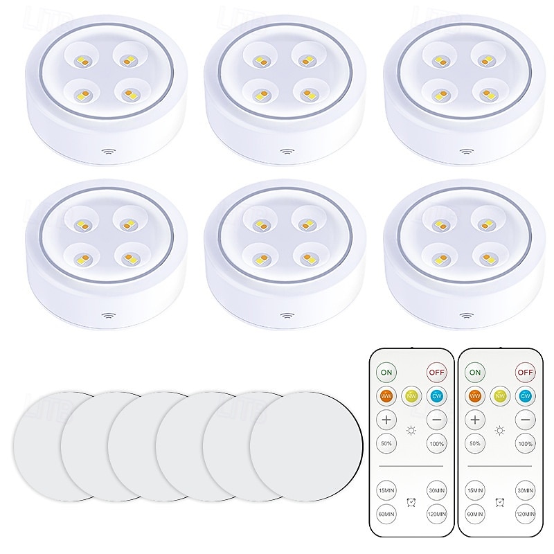 Luzes LED Puck para armários com controle remoto, lâmpada AA com função de memória, 3 modos de iluminação, luzes adesivas para armários de cozinha de 2025 por $11.49 –P2