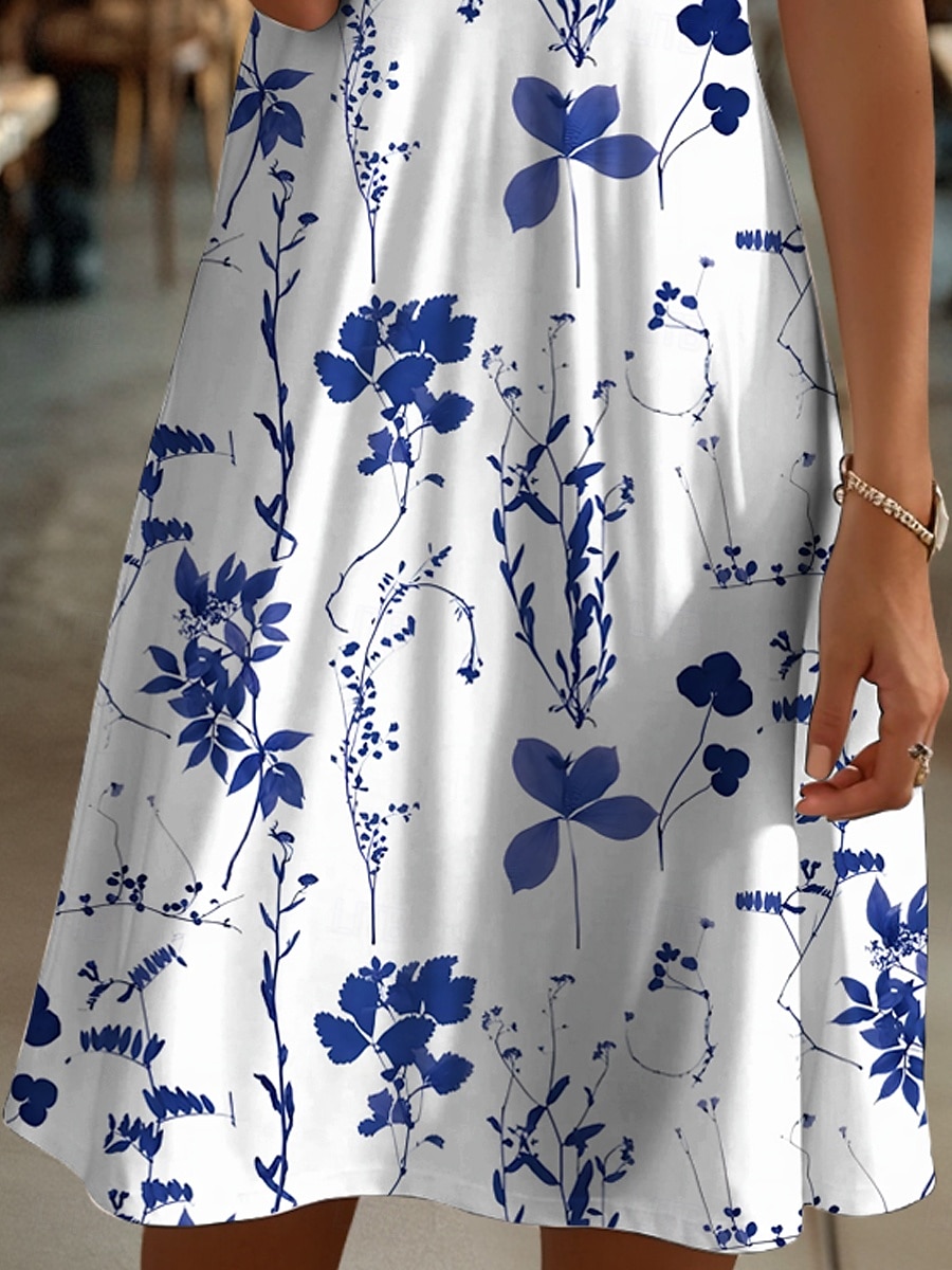 Pentru femei Rochii Midi Rochii Tricou Rochie de Vară Rochie A line Vacanță Casual Stiluri de Plajă Plajă Fit regulat Floral Grafic Manșon scurt În V Negru și Alb Galben Roșu-aprins Albastru piscină 2025 - $23.99 –P3