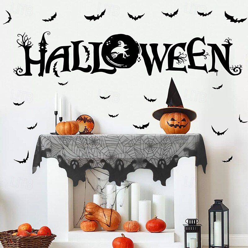 Décorations d'Halloween en dentelle noire, couverture de cheminée en toile d'araignée, écharpe, chemin de table en toile d'araignée, autocollant mural, décalcomanies Yomiie, décoration de cuisine de 2025 ? $5.49 –P6