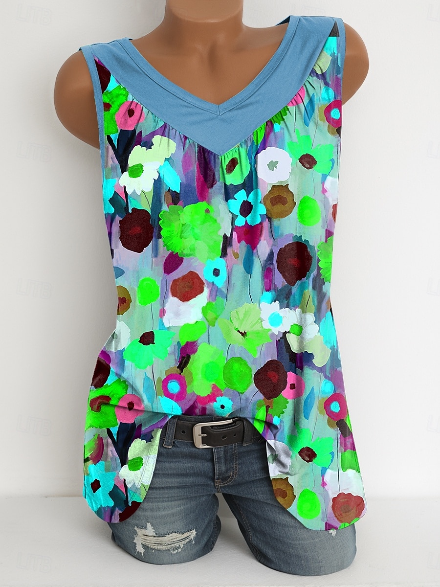 Femmes Débardeur caraco Fleuri Graphique ancien Élégant Occasionnel Sans manches Col en V Hauts Longs Quotidien Imprimé Vert herbe Bleu Poudré Violet Vert Été Printemps de 2025 ? $23.99 –P5