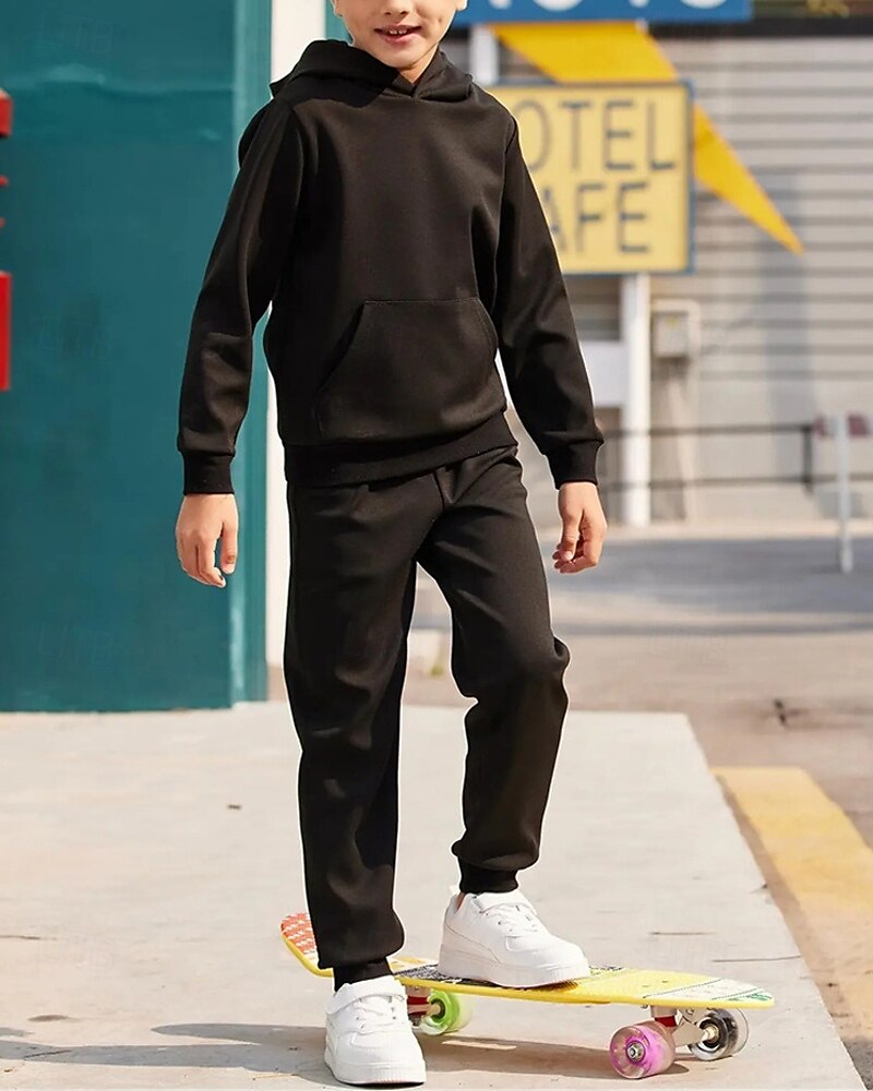 Ragazzi 3D Tinta unica Set Felpa con cappuccio & Pantaloni della tuta Tuta sportiva Tute da ginnastica Manica Lunga Primavera Autunno Quotidiano Essenziale Casual Bambini 4-12 Anni Con cappuccio del 2025 a $26.99 –P3