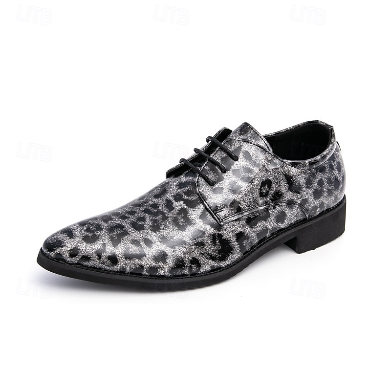 czerwone buty wizytowe z nadrukiem w panterkę dla mężczyzn – modne buty sznurowane dla panów podążających za modą, odpowiednie na imprezy i nieformalne wydarzenia 2025 - $42.99 –P2