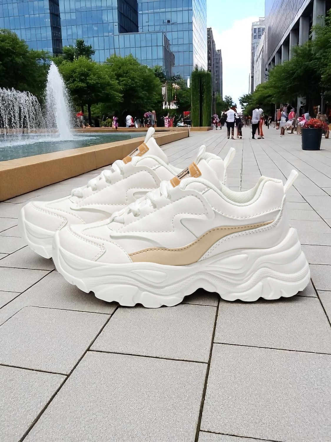 Women's White Chunky Dad Sneakers - Retro Platform Walking Shoes with Wave Design for Urban Outings and Casual Date Looks 2025 - $32.99 –P2