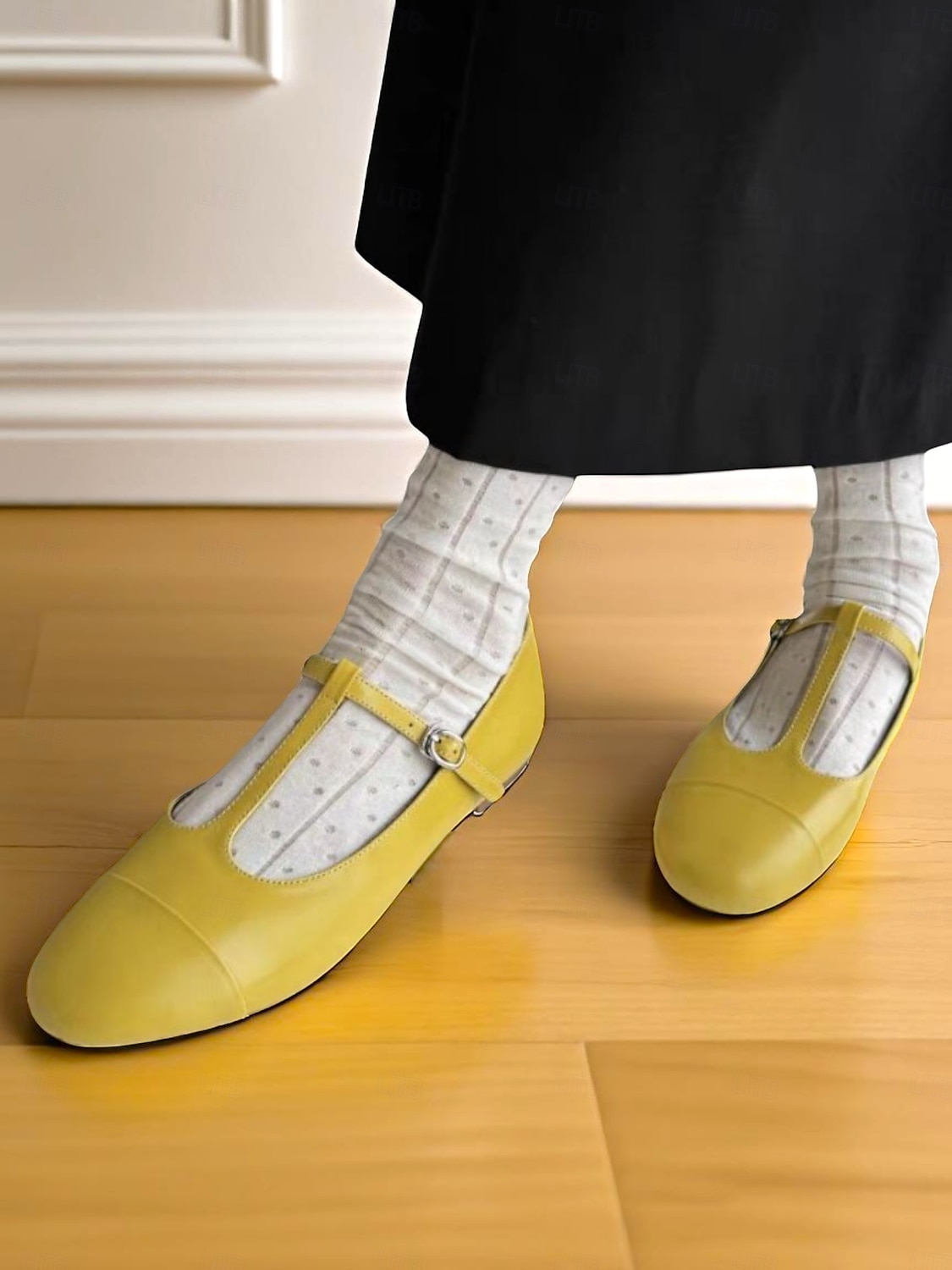 sapatilhas femininas amarelas com tiras em T, mary janes vintage com bico redondo para encontros casuais e uso diário de 2025 por $42.99 –P1