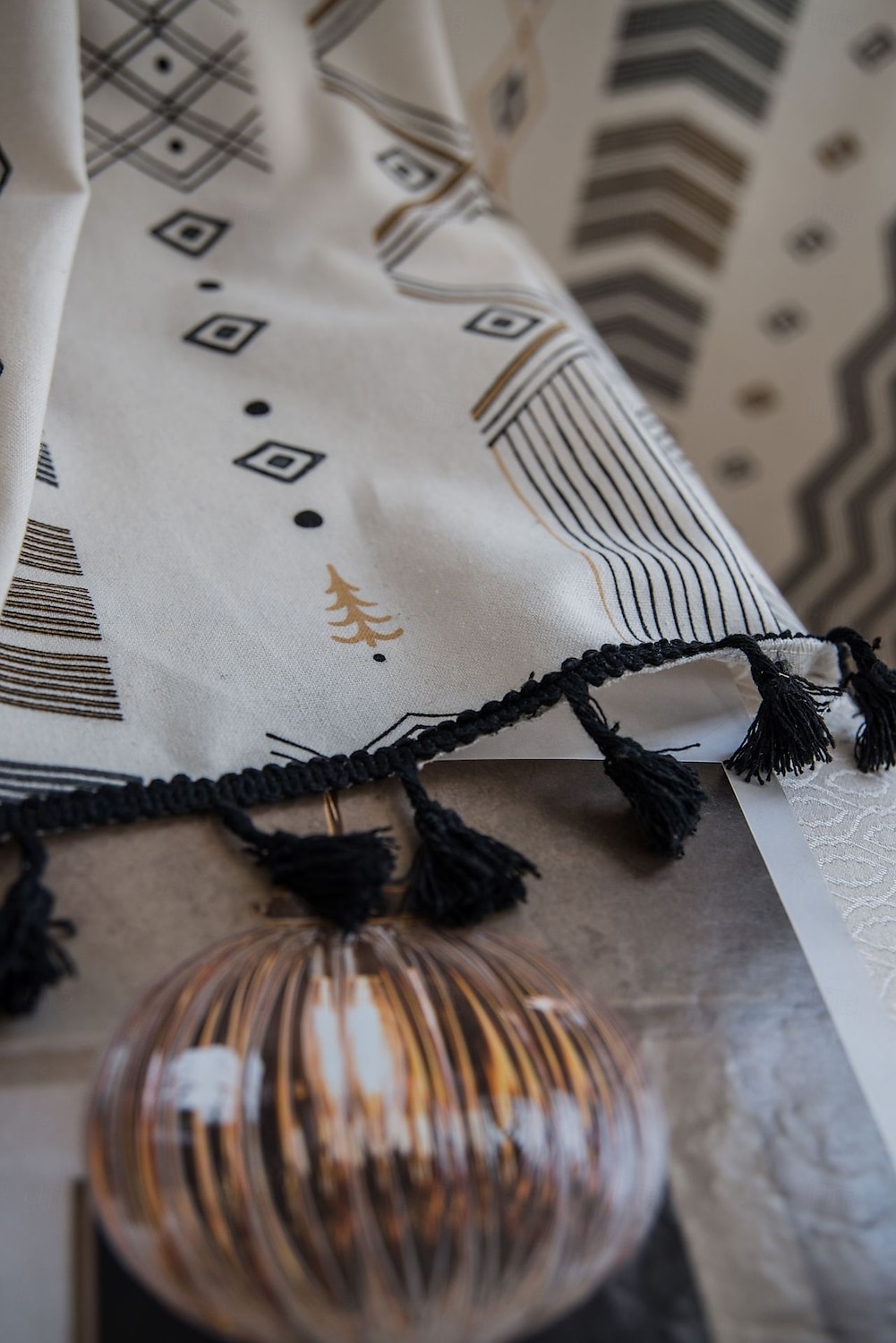 Boho Κουρτίνες από Κοντό Λινό με Χάντρες Γεωμετρικό Ημι-Σκοτεινό Εκτύπωση Αγροτική Μποέμ Κουρτίνες Παραθύρων για Καθιστικό Ροδόχρωμες Κουρτίνες 1 Πάνελ 2025 - $22.99 –P6