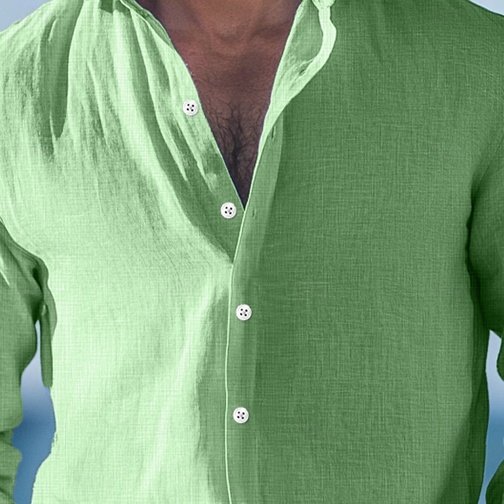 Herren Hemd Leinenhemd Sommerhemd Strandbekleidung Knopfhemd Einfach Urlaub Lässig Rote Blau Grün Grau Langarm Umlegekragen Sommer Frühling & Sommer Bekleidung 2025 - $23.99 –P2