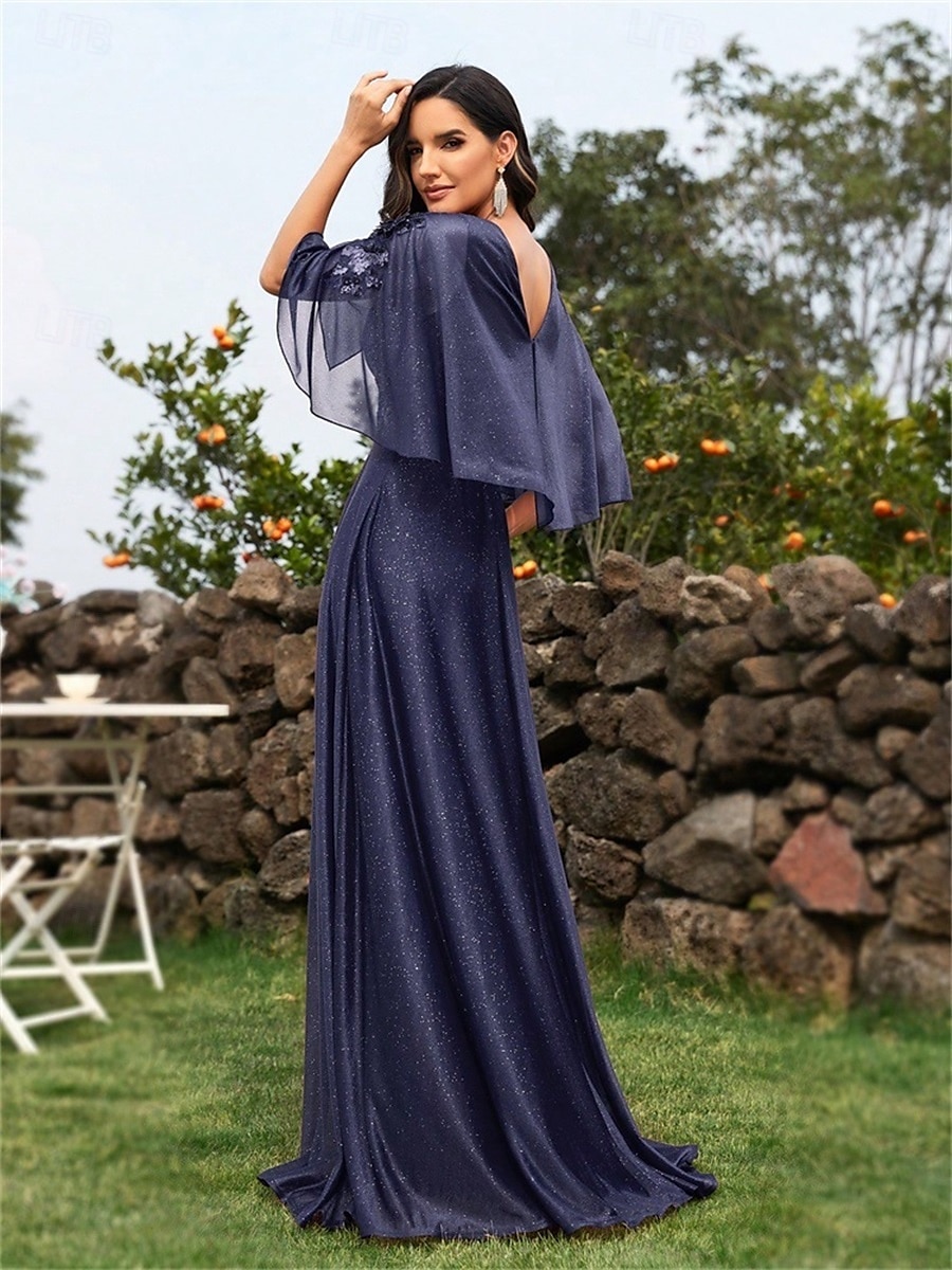 Robes de quinceanera en A élégante robe formelle mariage longueur au sol manches 3/4 en V chiffon dos en V avec plis de 2025 ? $99.99 –P6