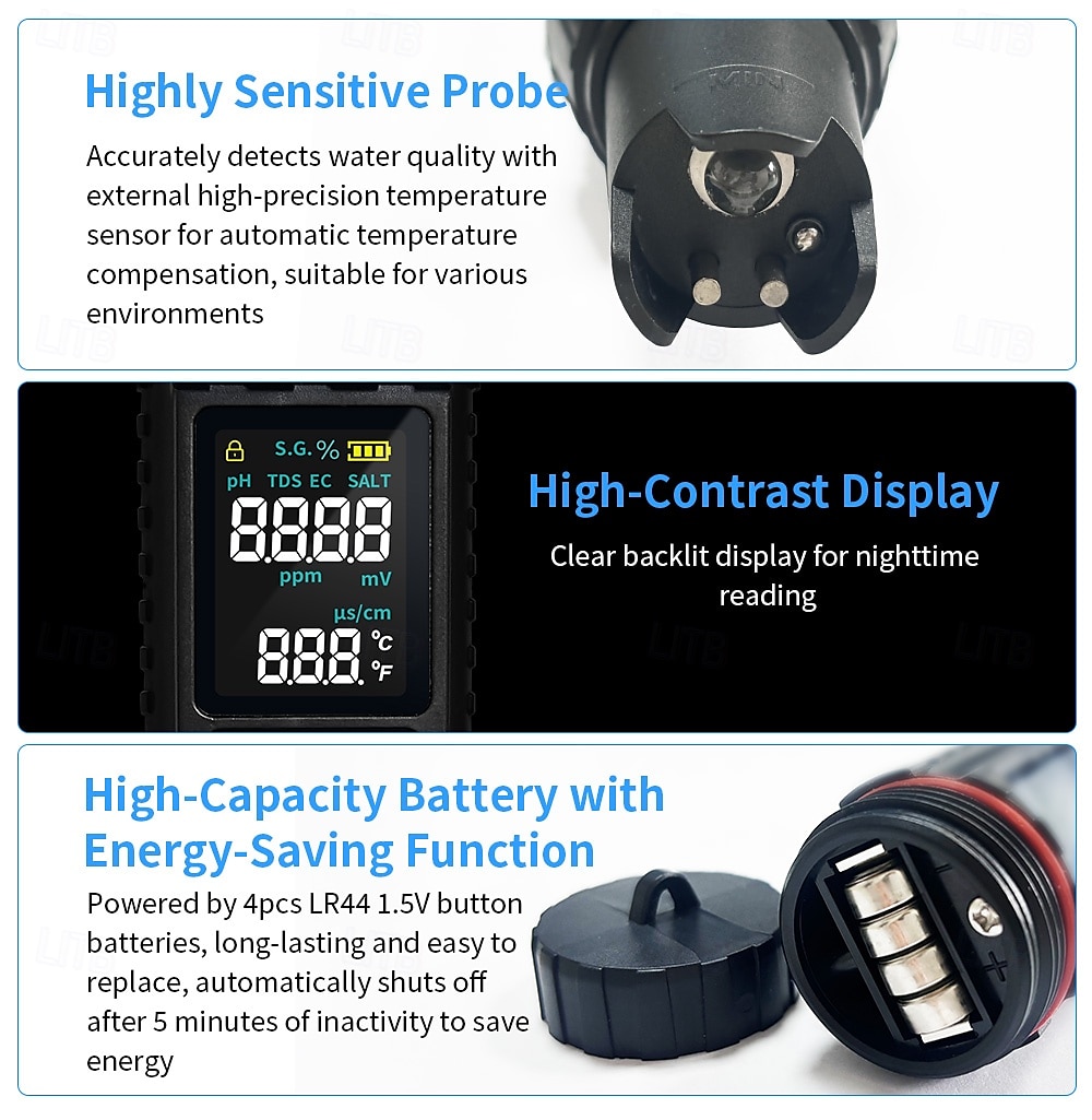 7-in-1 TDS Water Tester 0.01 High Accuracy Digital pH Meter PH/ TDS/ EC/ Salinity/ Temperature Tester PPM Water Tester for Drinking Water Hydroponics Plants Aquariums and Swimming Pools 2025 - $43.99 –P11