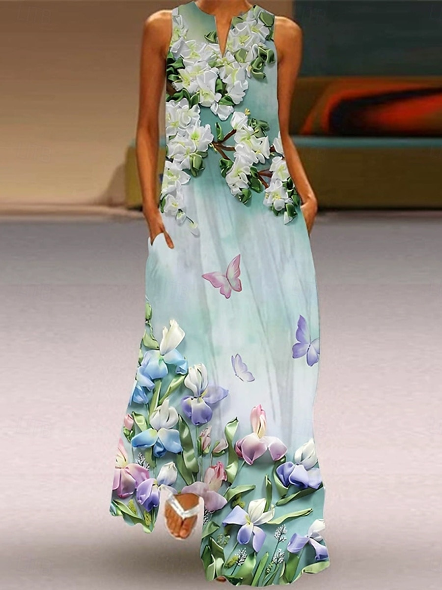 Femmes Robe maxi Robe d'Été Robe trapèze Robe d'été Vacances Occasionnel Boho Fête Coupe Ample A Ombre Fleuri Graphique Sans manches Col en V Encolure en V Aqua bleu Vert cendré Lilas Été Printemps de 2025 ? $36.99 –P3