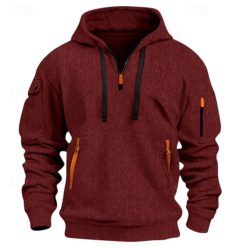 Hombre Sudadera Sudadera con capucha y cremallera de un cuarto Negro Blanco Rojo Azul Piscina Caqui Con Capucha Plano Jacquard Bolsillo Deporte Diario Festivos Poliéster Ropa de calle Básico Casual 2025 - $30.99 –P5