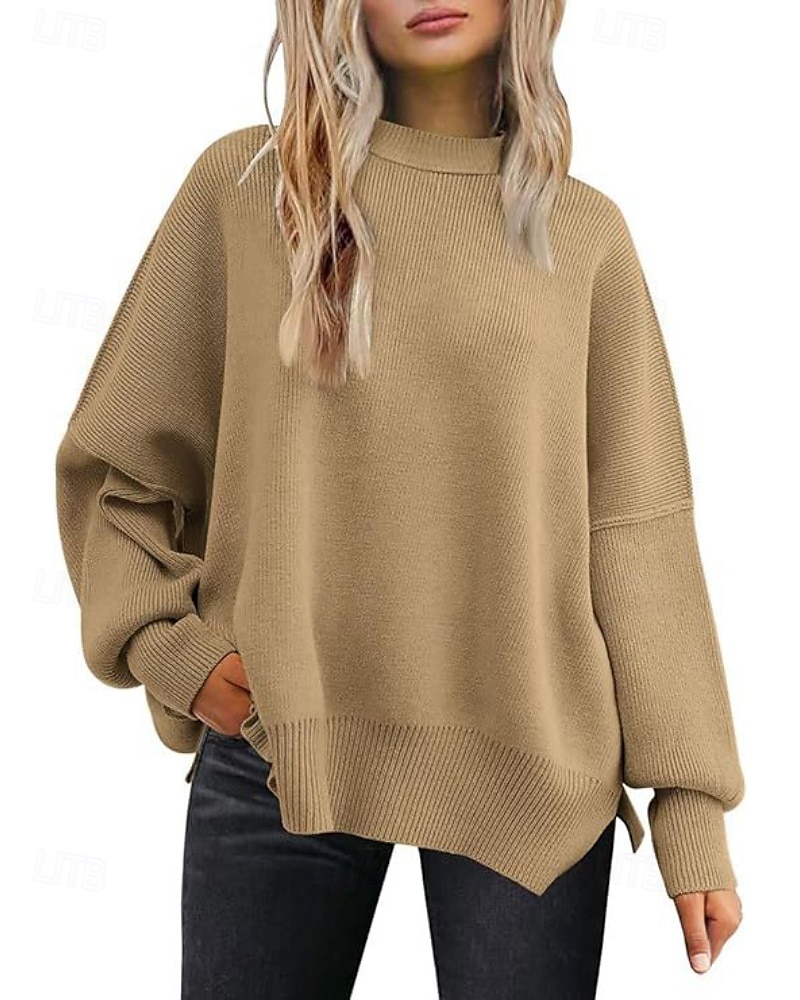 Women's Sweater Pullover Casual Solid Color Ribbed Crew Neck Knitted Long Sleeve Regular Tops Knit Going out Weekend Black White Fall 2025 - $28.99 –P12