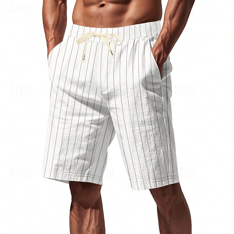 Voor heren Korte broek Linnen korte broek Zomer korte broeken Strandshorts Trekkoord Zak Elastische taille Gestreept Comfort Ademend Korte Strand Vakantie Feestdagen Hawaii Boho Zwart Marineblauw 2026 - $20.99 –P13