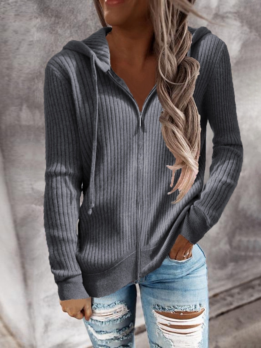 Per donna Felpa Cardigan Elegante Moda Streetwear Tinta unica Con Cappuccio Cerniera Lavorato a maglia Manica Lunga Top Regolari Maglia All'aperto Quotidiano Weekend Nero Bianco Autunno Inverno del 2025 a $8.99 –P6