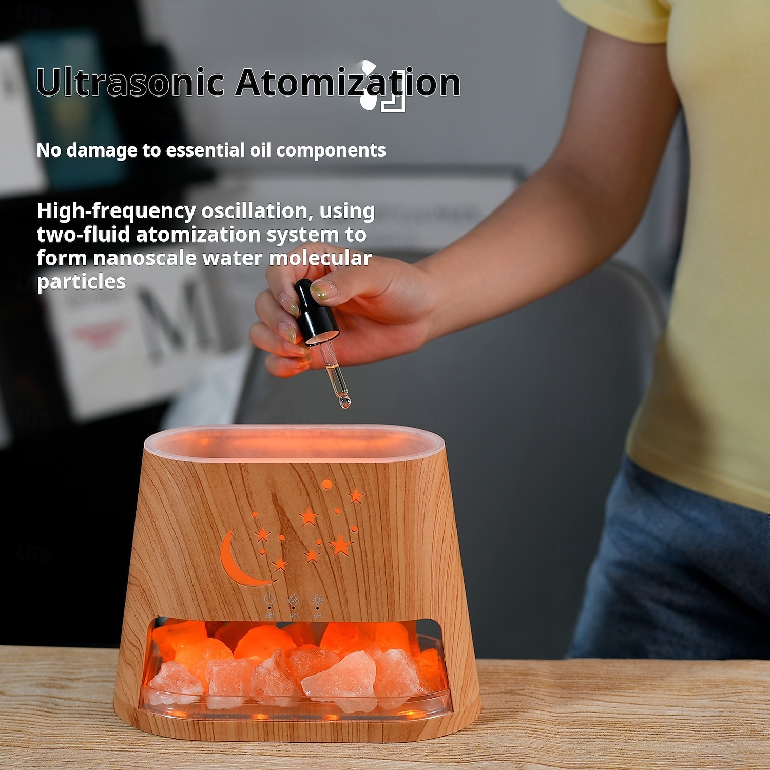 1 Pc Natural Rock Aromatherapy Machine Humidifier Colorful Flame Atmosphere Light with Essential Oil Addition Hollow Star Moon Salt Stone Decorative Light Remote Control Timing DC24V Plug 2025 - GBP £23 –P12